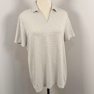 Womens Golf Polo Shirt L Champagne Metallic Shimmer Rhinestone Sparkly Glam Chic